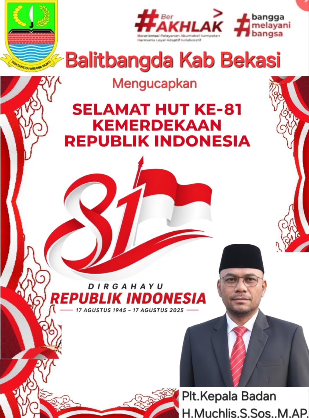 BALITBANGDA KAB. BEKASI MENGUCAPKAN SELAMAT HUT KE 81 KEMERDEKAAN REPUBLIK INDONESIA