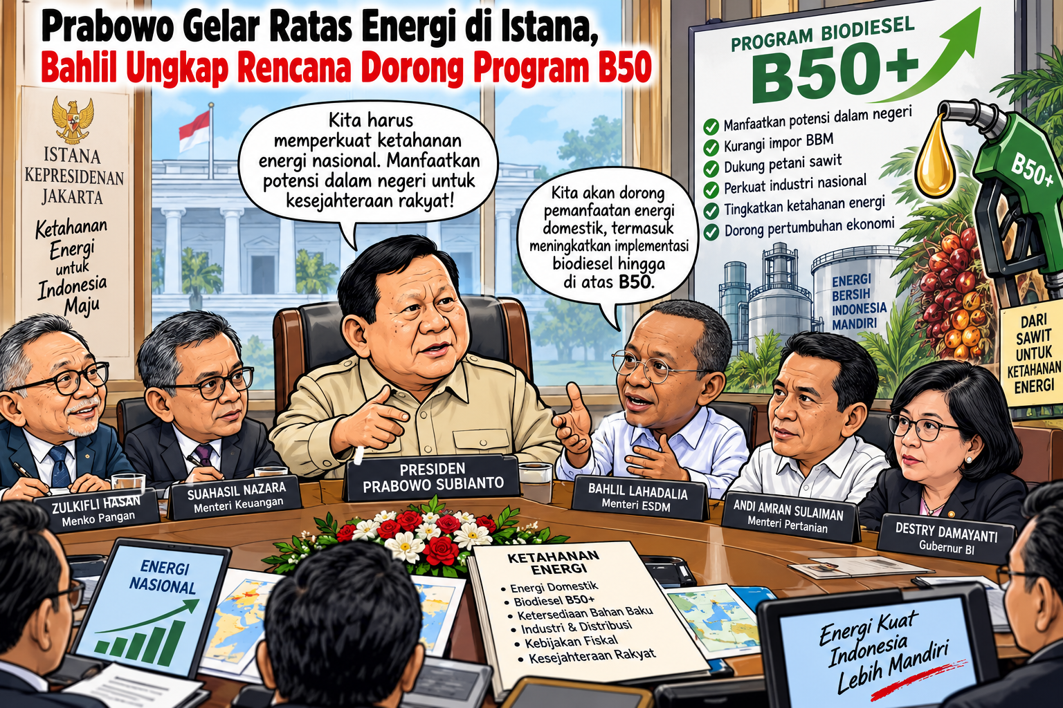 Prabowo Gelar Ratas Energi di Istana, Bahlil Ungkap Rencana Dorong Program B50