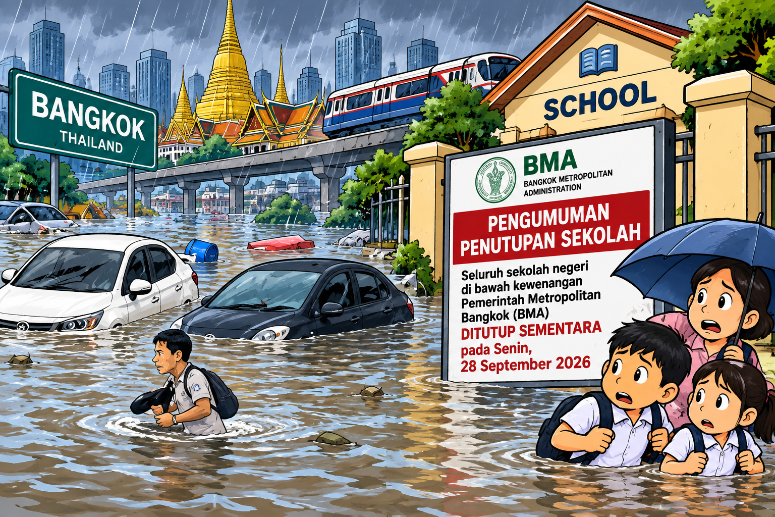 Banjir Kepung Bangkok, Sekolah Ditutup, Warga Mulai Borong Sembako