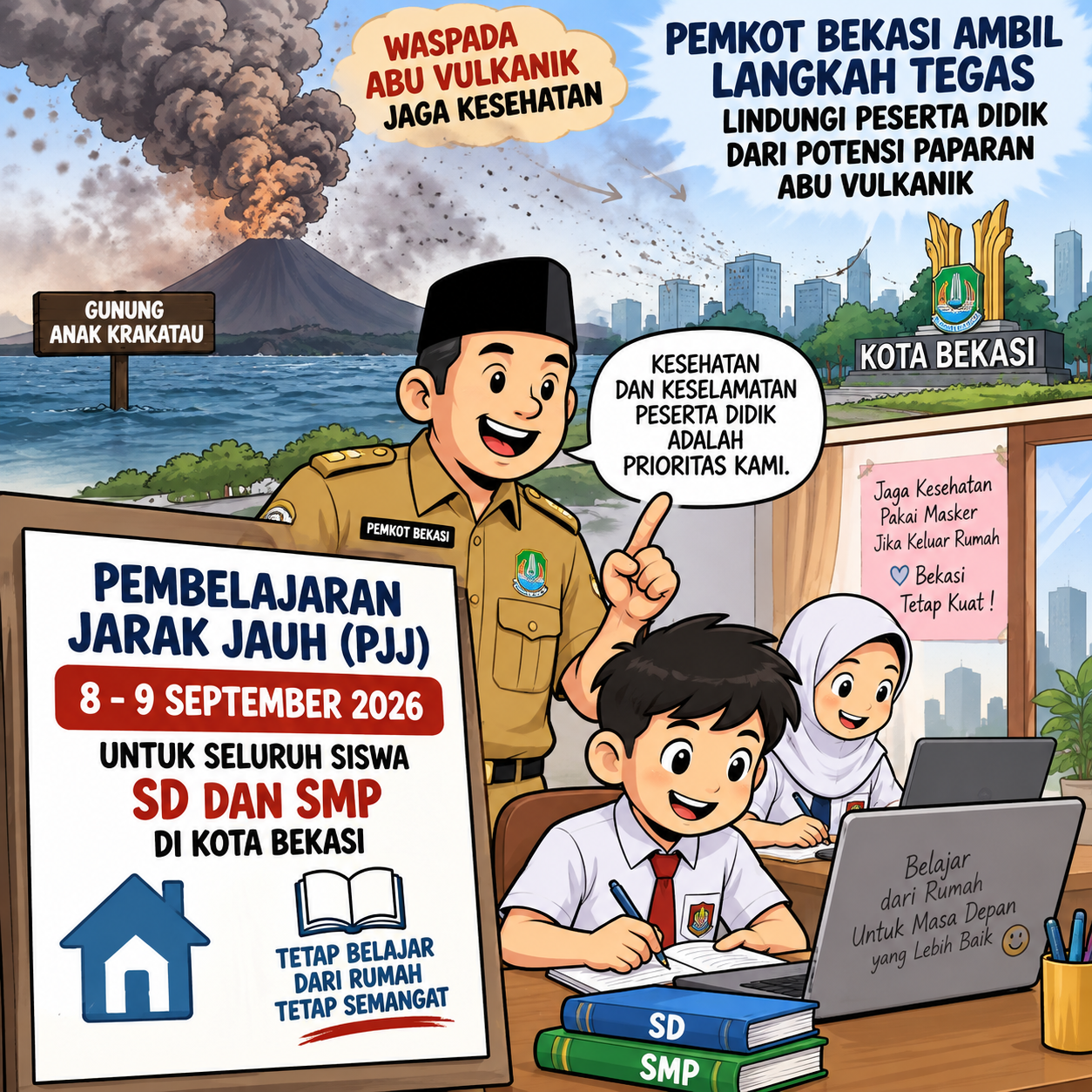 Abu Vulkanik Jadi Perhatian, Pemkot Bekasi Terapkan PJJ untuk Seluruh Siswa SD-SMP